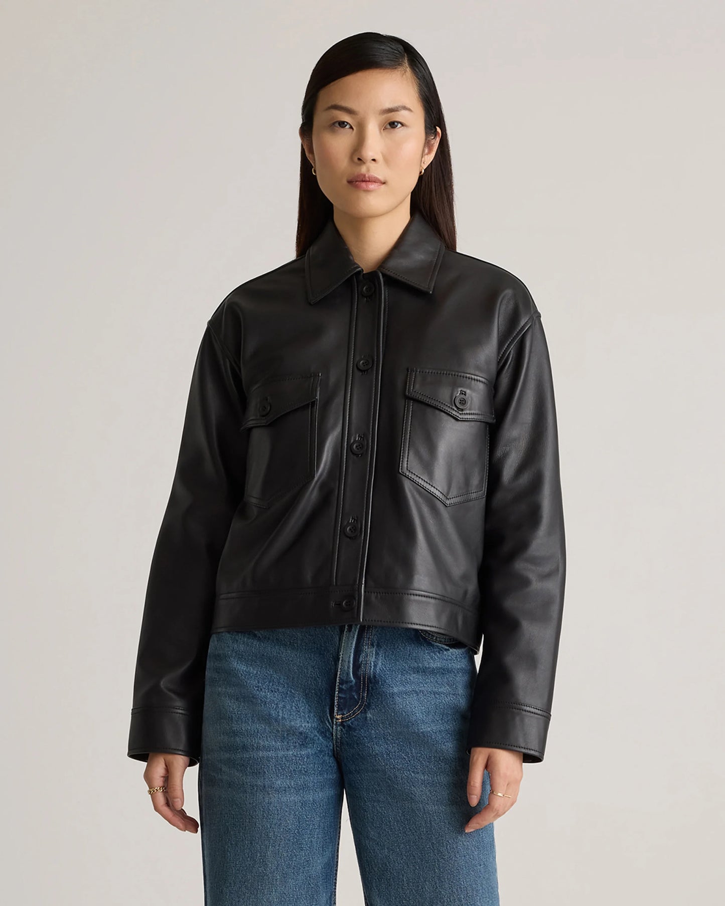 100% Leather Cropped Jacket - XS / Rich Brown