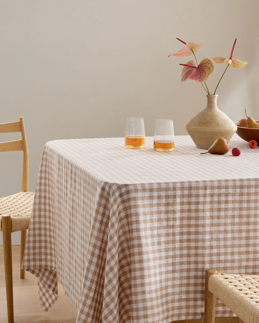 European Linen Gingham Tablecloth - 70x90" / Willowleaf