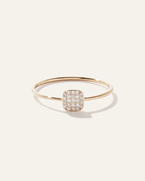 14K Gold Pave Diamond Cushion Ring - 4 / Yellow Gold