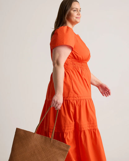 100% Organic Cotton Poplin Tiered Maxi Dress - 1X / Ocean Green