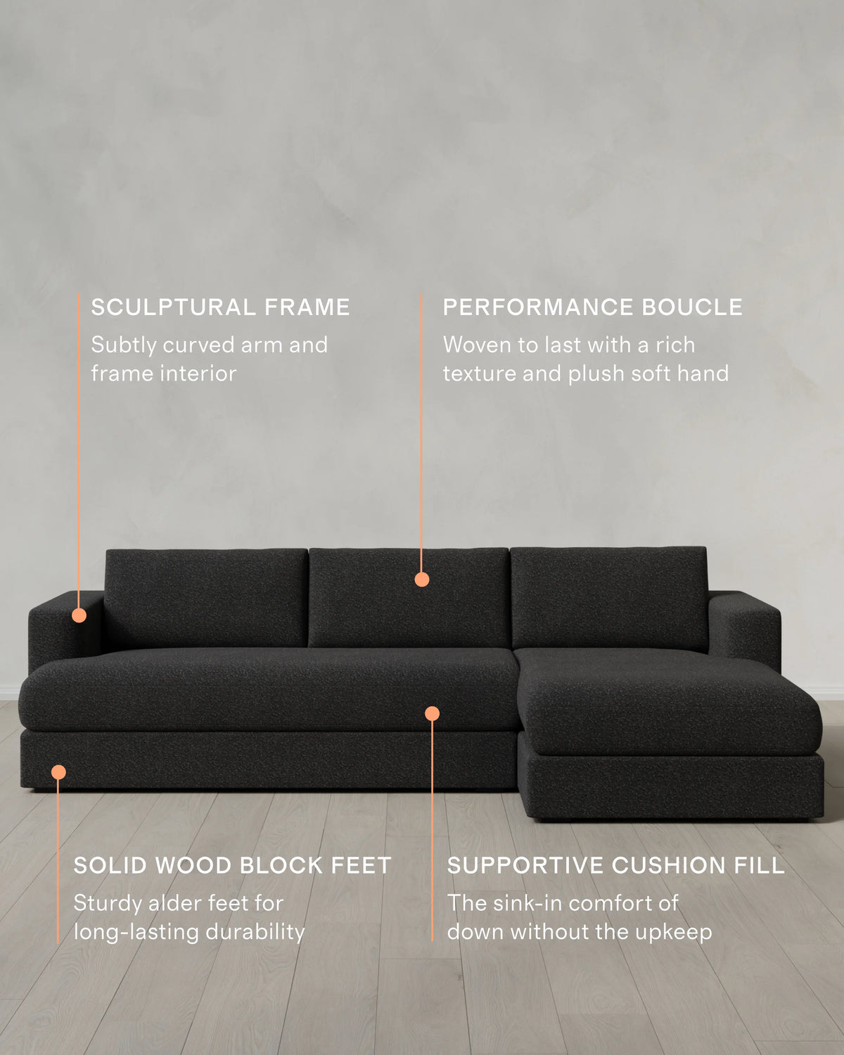 Sierra Curved Arm Chaise Sectional in Performance Boucle - Right Arm / Linen