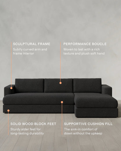 Sierra Curved Arm Chaise Sectional in Performance Boucle - Right Arm / Linen