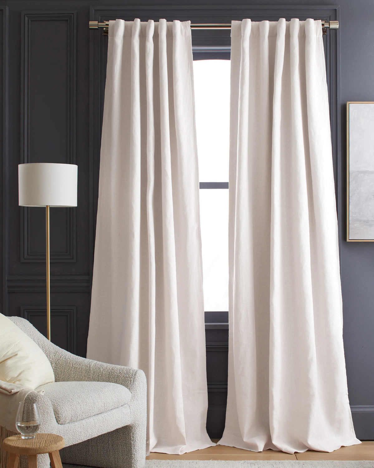 Heavyweight European Linen Room Darkening Curtain - 48x84 / White