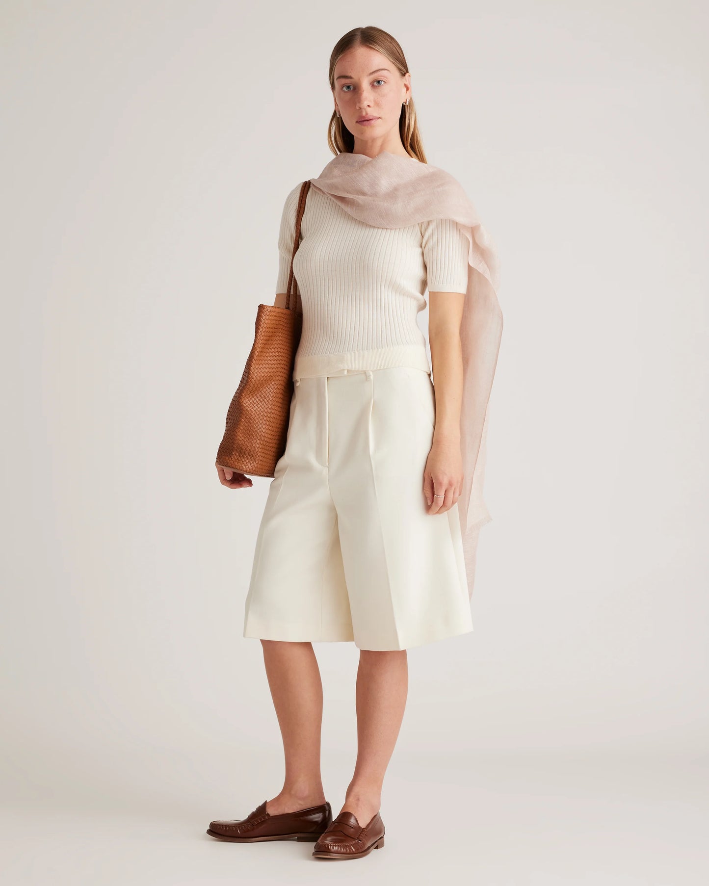 Lightweight Linen Silk Cashmere Scarf - One Size / Ivory