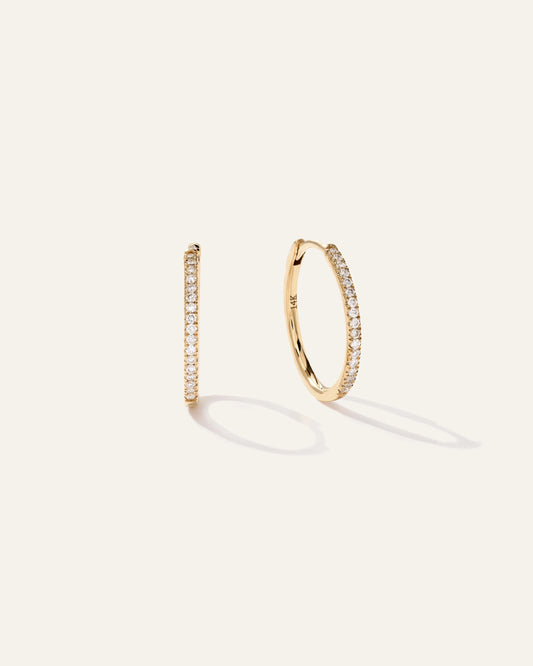 14K Gold Diamond Pave Hoops - One Size / Yellow Gold