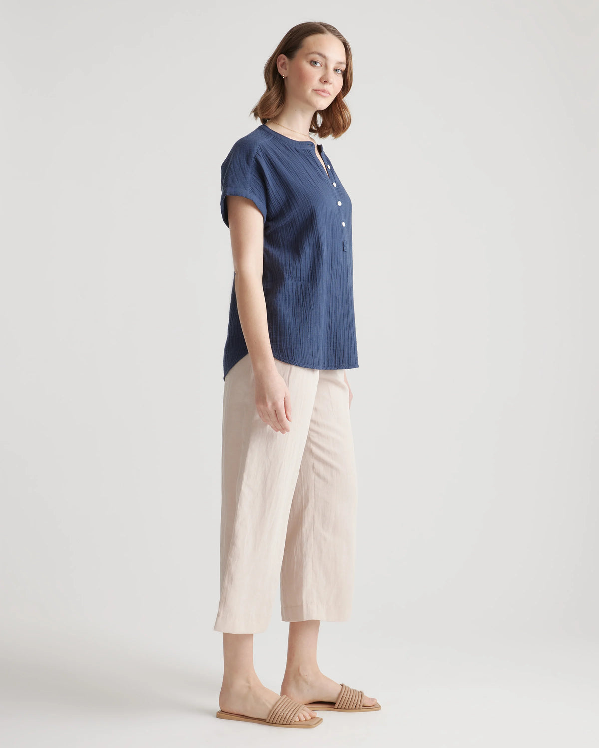 100% Organic Cotton Gauze Roll Sleeve Shirt - XS / Spiced Orange
