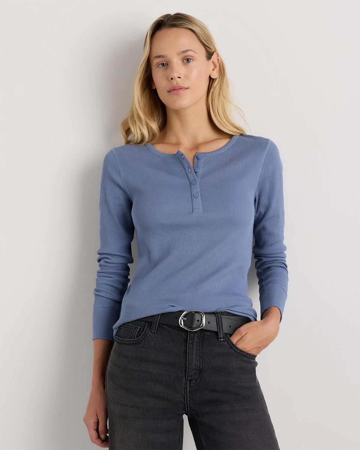 Organic Cotton Micro-Rib Henley Long Sleeve Tee - XS / Heather Oatmeal