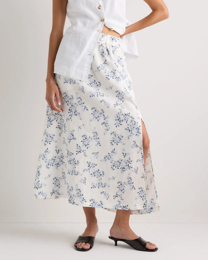 100% European Linen Maxi Skirt - XS / Classic Mini Gingham