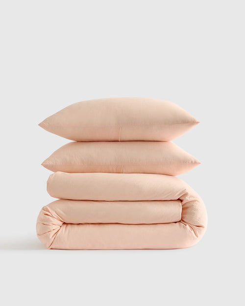 European Linen Duvet Cover Set - Twin / Peach