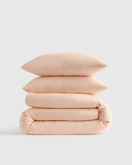 European Linen Duvet Cover Set - Twin / Peach
