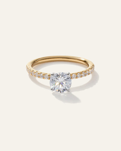 Lab Grown Diamond Round Petite Pave Engagement Ring - 1ct - 4 / Yellow Gold
