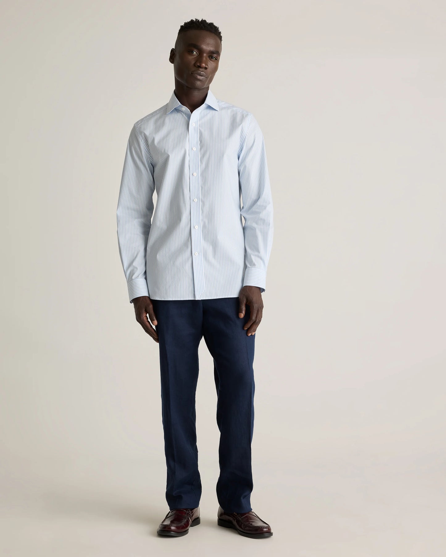 Organic Cotton Stretch Poplin Dress Shirt - S / White/Navy Minigrid