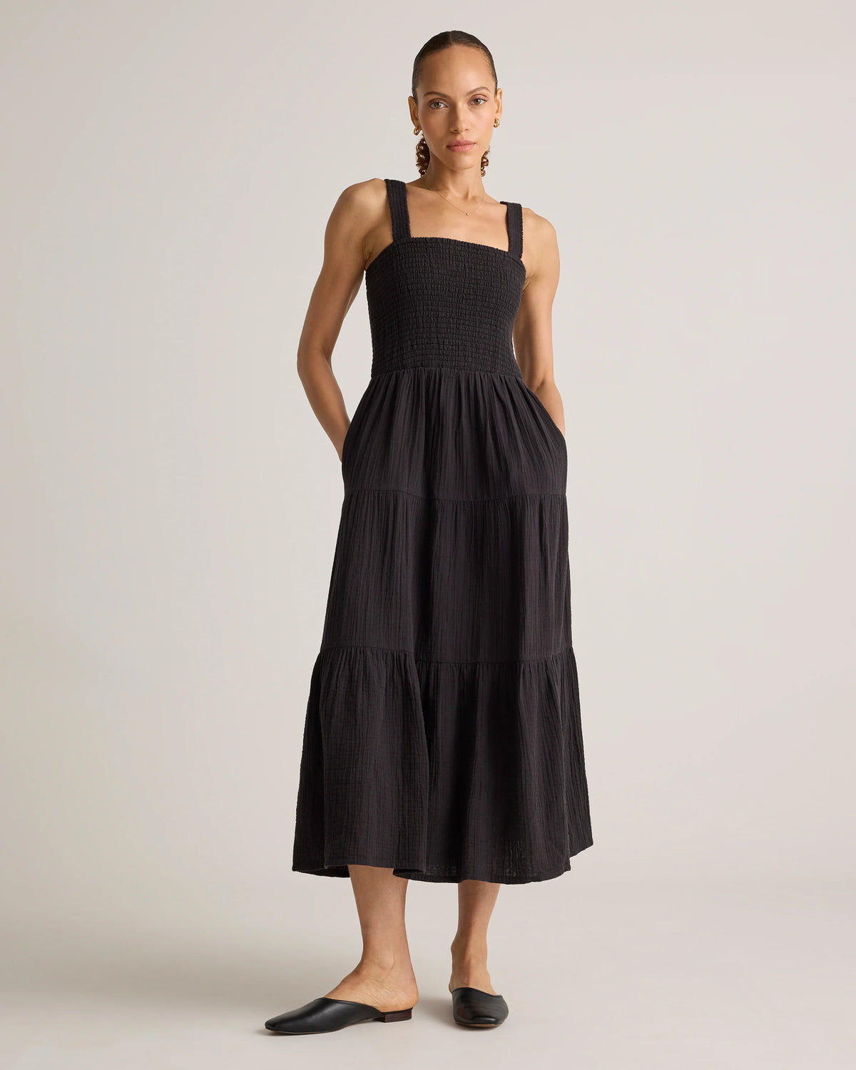100% Organic Cotton Gauze Smocked Sleeveless Maxi Dress - XS / Ocean Breeze