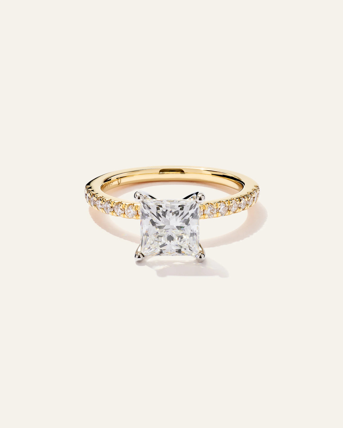 Lab Grown Diamond Princess Petite Pave Engagement Ring - 2ct - 4 / Yellow Gold