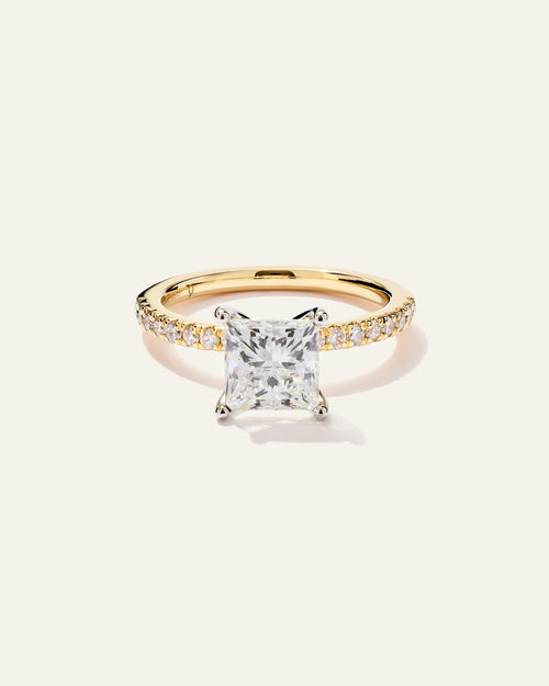 Lab Grown Diamond Princess Petite Pave Engagement Ring - 2ct - 4 / Yellow Gold