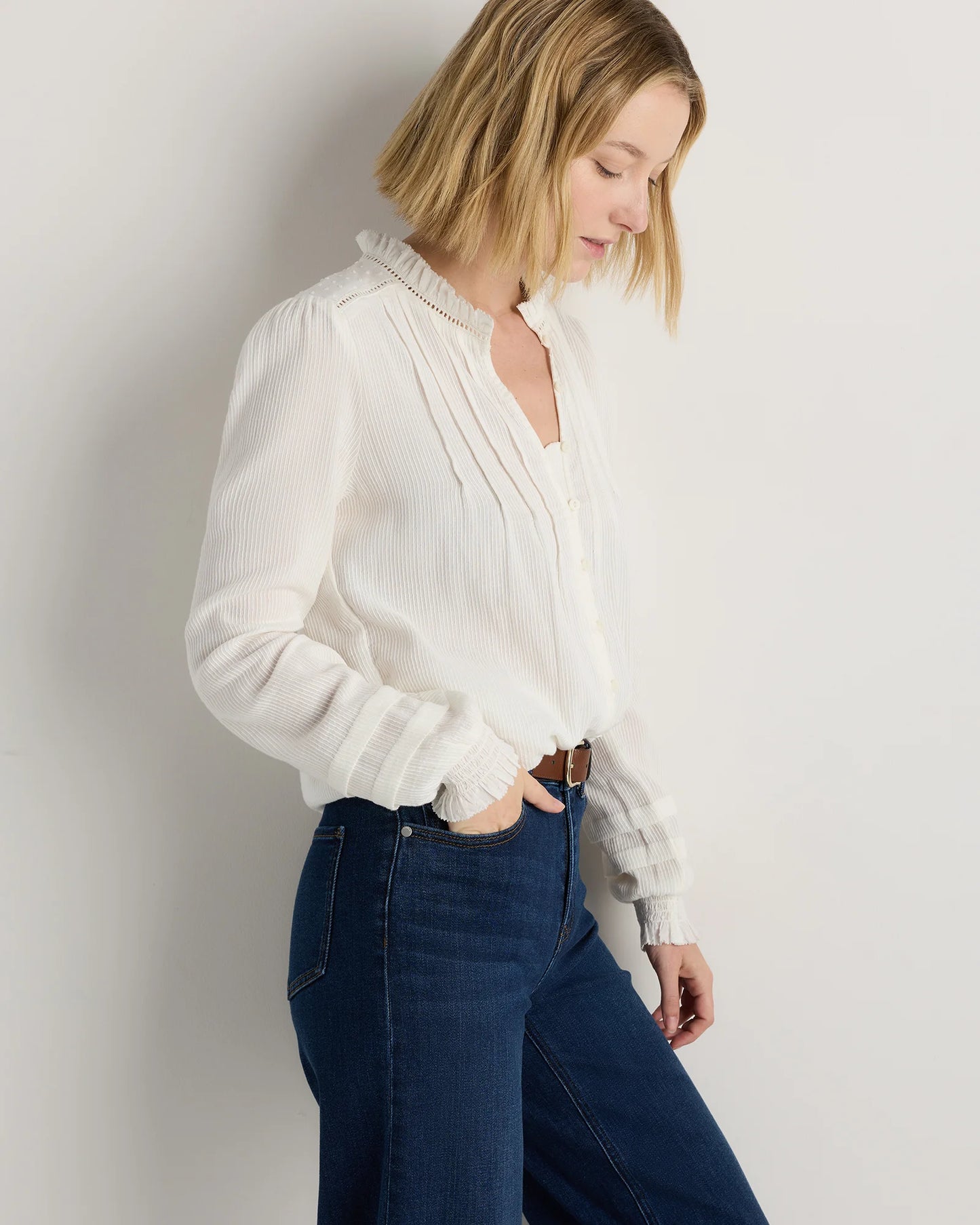 Organic Textured Cotton Peasant Blouse - XS / Pale Custard Yellow