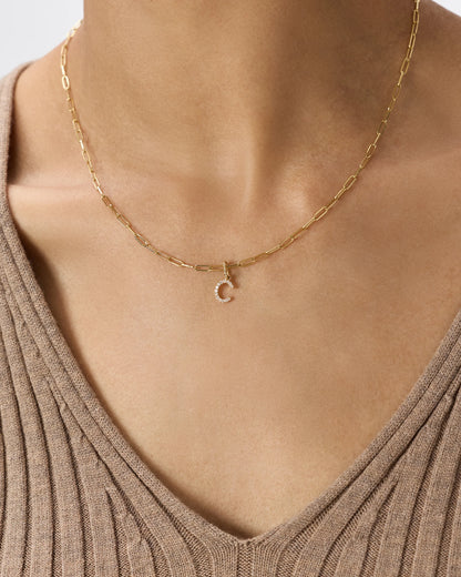 14K Gold Diamond Letter Charm - One Size / Yellow Gold