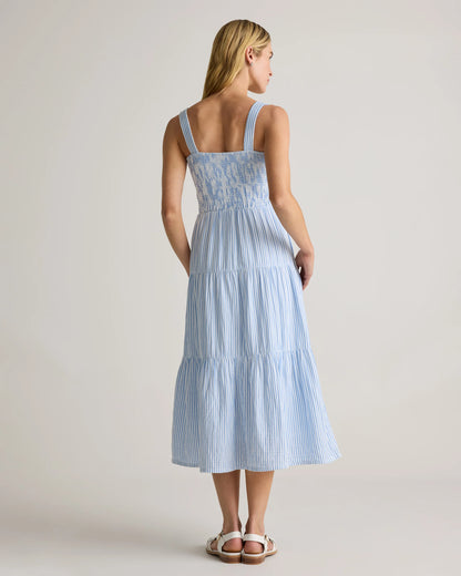 100% Organic Cotton Gauze Smocked Sleeveless Maxi Dress - XS / Blue Gingham