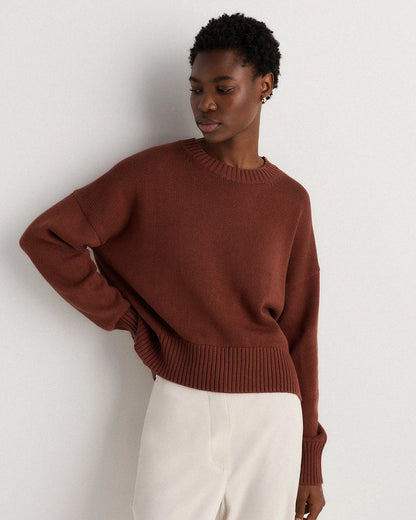 100% Organic Cotton Boyfriend Crew Sweater - XS / Speckled Beige