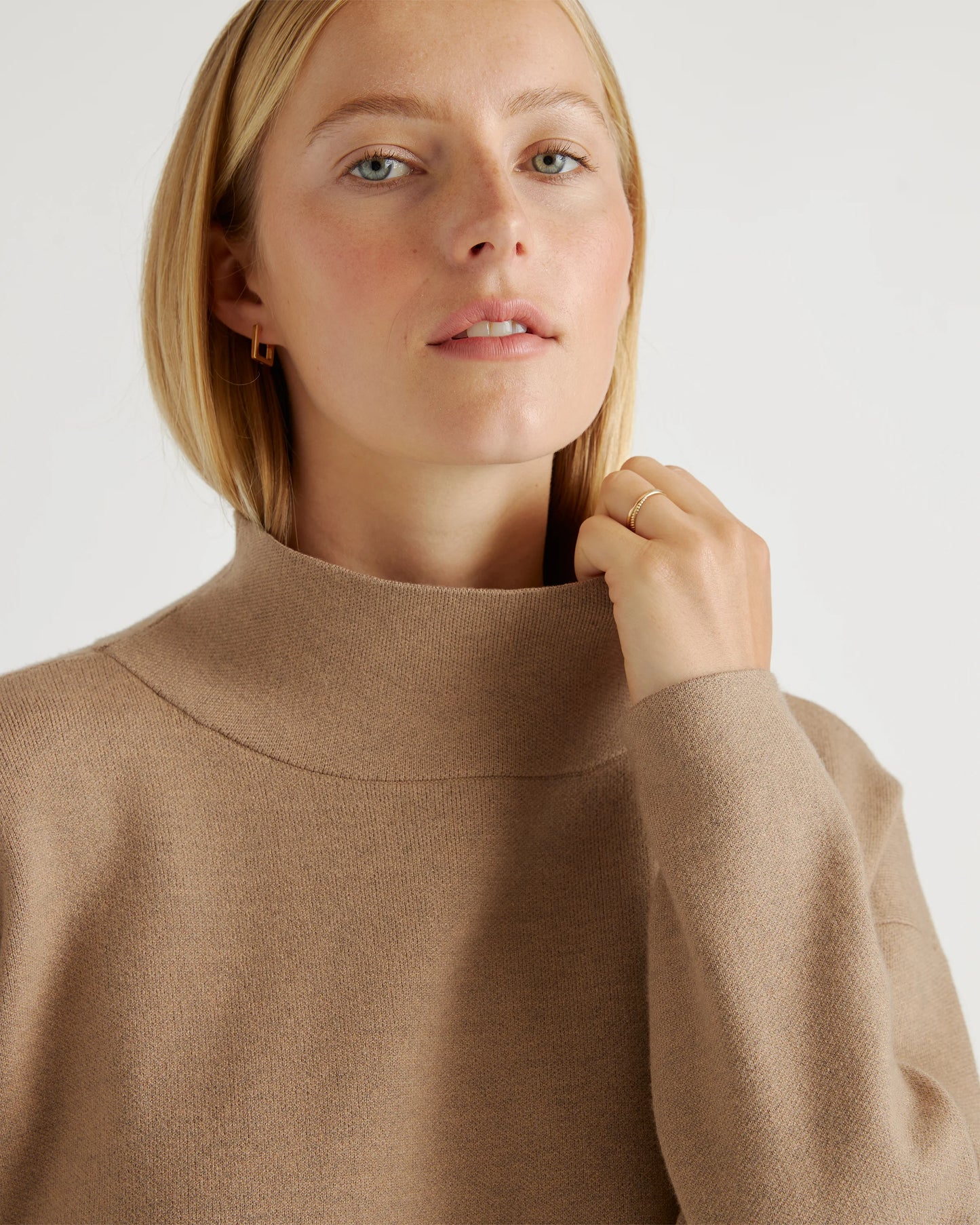 Eco-Knit Milano Stitch Mock Neck Pullover - XS / Warm Taupe