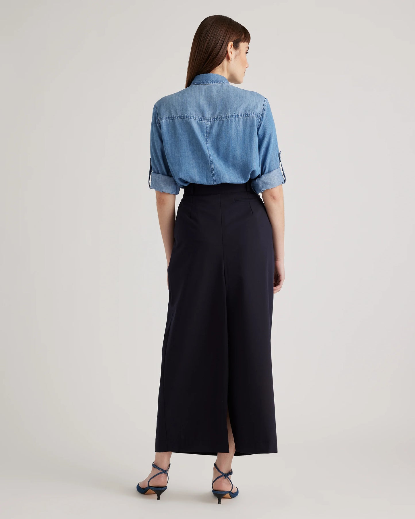 Chambray Tencel Long Sleeve Shirt - XS / Light Indigo