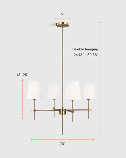 Linear Steel Chandelier with Linen Shades - Small / Black
