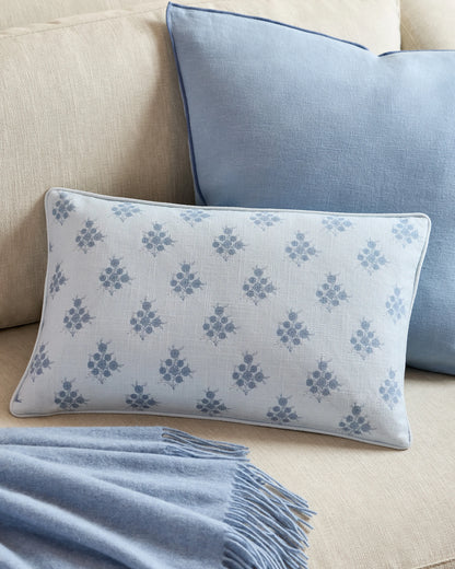 Piped Block Print Cotton Pillow Cover - 12x20 / Natural