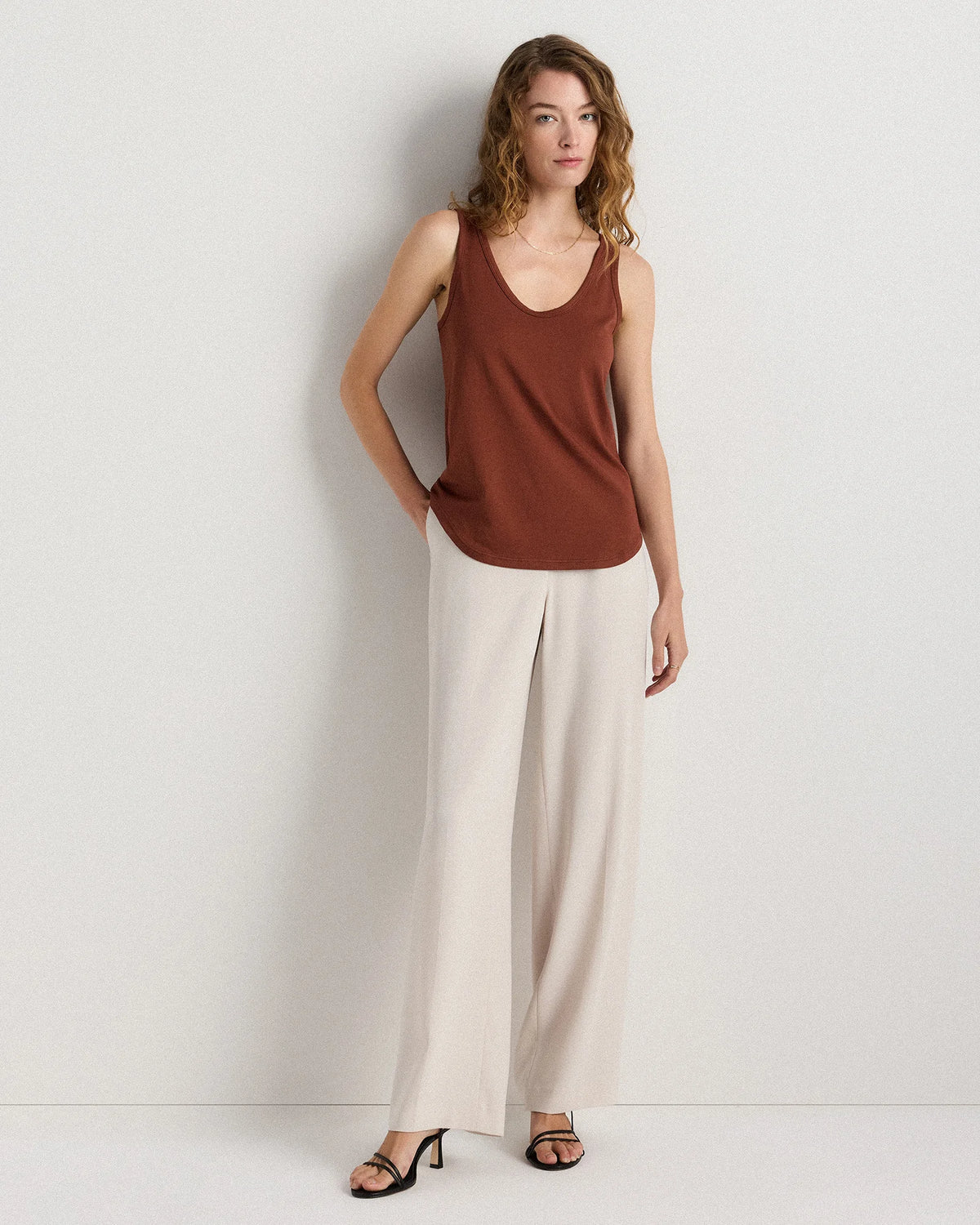 Cotton Modal Double Scoop Neck Tank - XS / Navy