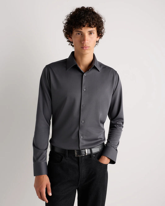 Commuter Stretch Pique Long Sleeve Button Down - XS / Dark Coal