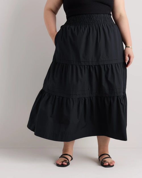 100% Organic Cotton Poplin Tiered Maxi Skirt - 1X / Black