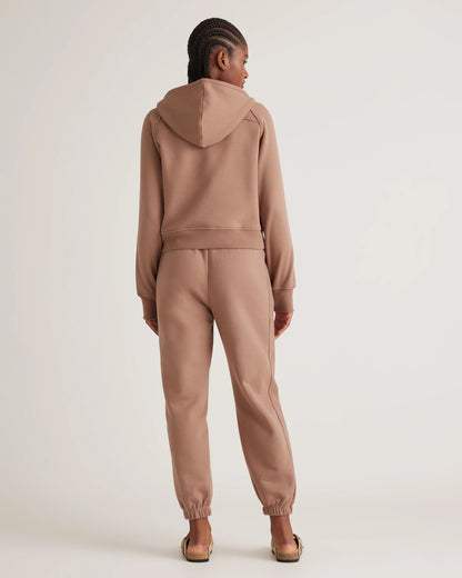 Organic Heavyweight Fleece Cropped Half Zip Hoodie - XS / Taupe
