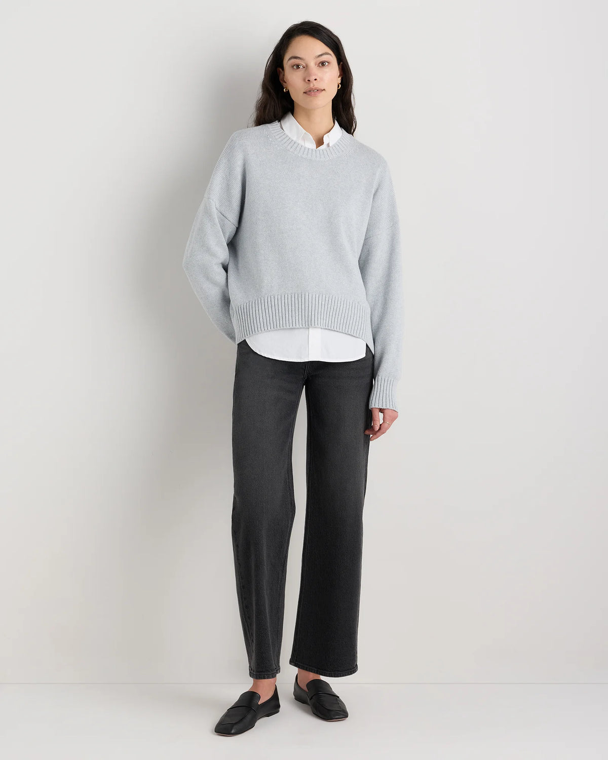 100% Organic Cotton Boyfriend Crew Sweater - XS / Speckled Beige