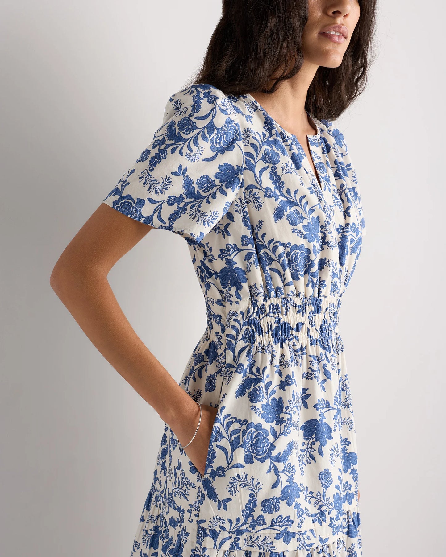100% Organic Cotton Poplin Tiered Maxi Dress - XS / Riviera Blue Heirloom Floral
