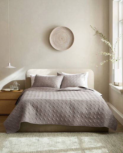 Organic Cotton Basketweave Quilted Sham Set - Standard / Mineral