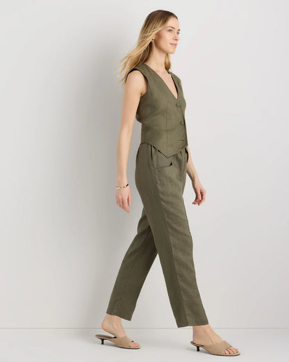 100% European Linen Tapered Ankle Pants - XS / Blue Pinstripe