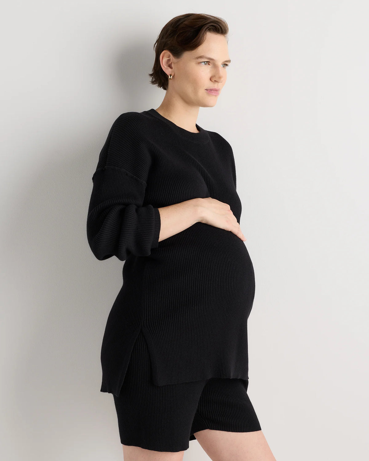 Cotton Cashmere Oversized Maternity Sweater - XS / Black