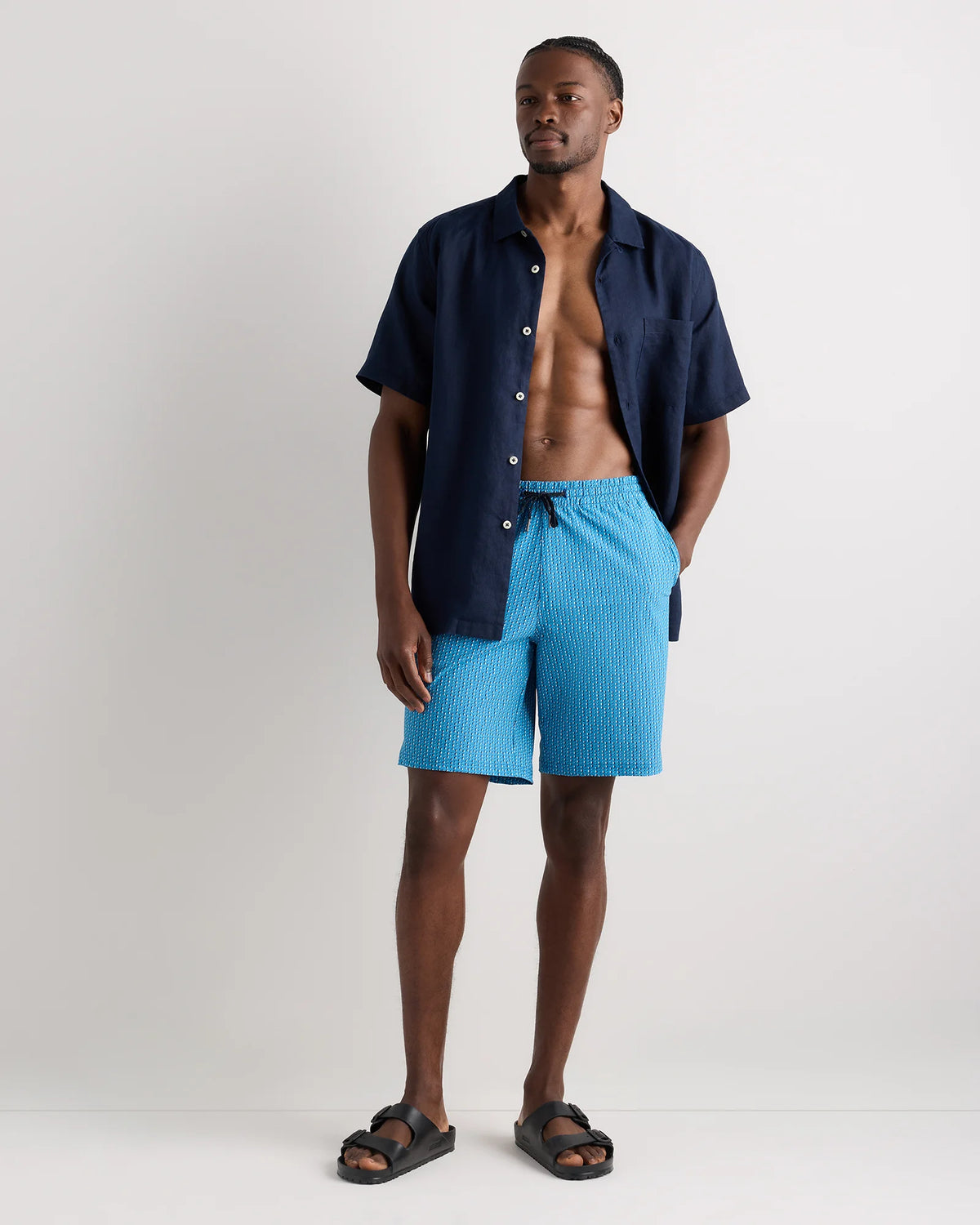 Italian Swim Trunks - 9" - S / Navy Palms
