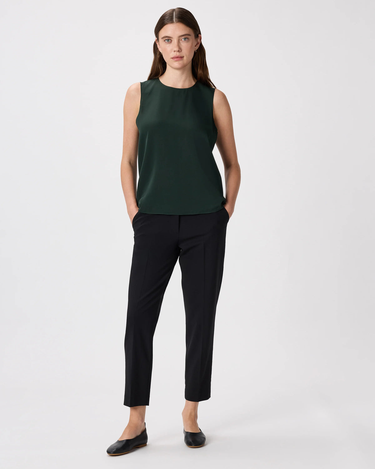 Washable Stretch Silk Shell Tank - XS / Forest Green