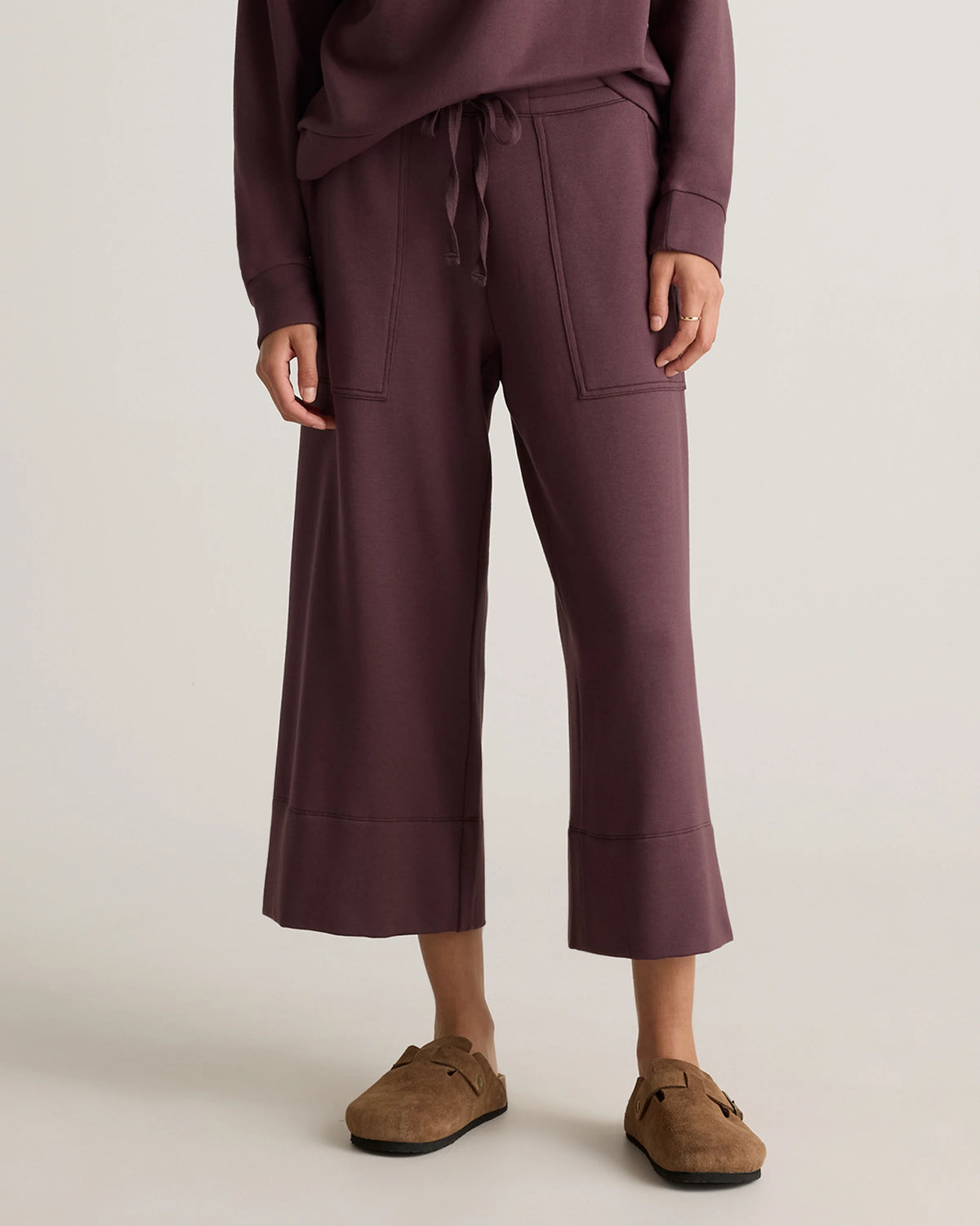SuperSoft Fleece Cropped Wide Leg Pants - XS / Dried Fig