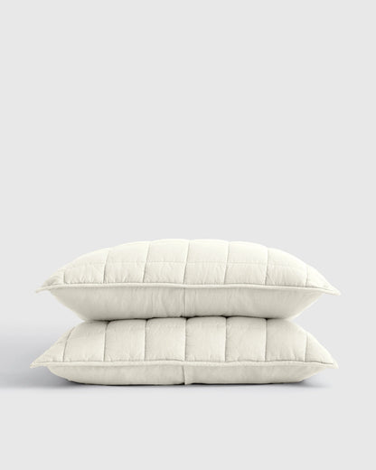 European Linen Box Quilted Sham Set - Standard / White