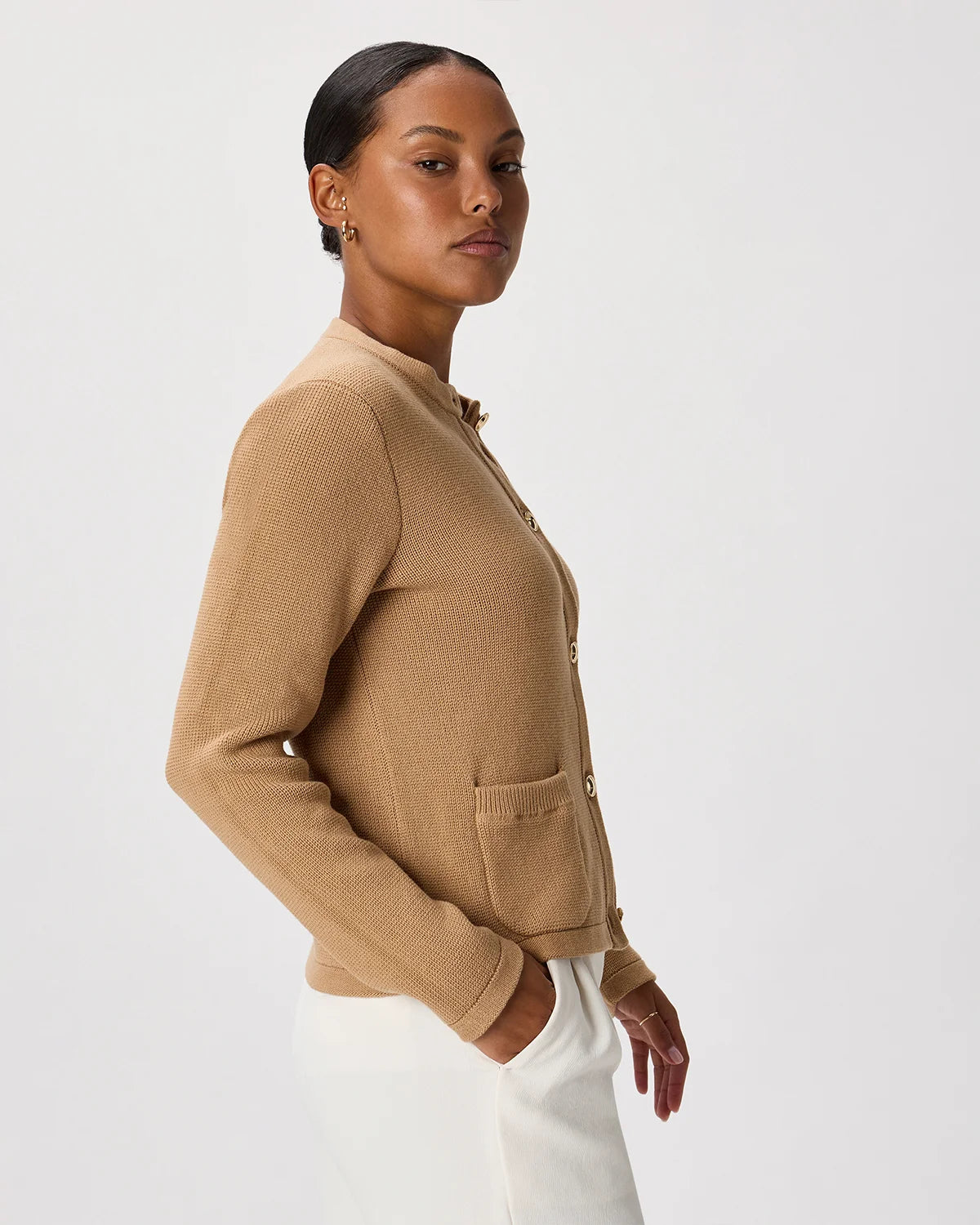100% Organic Cotton Sweater Jacket - XS / Black/Ivory Colorblock