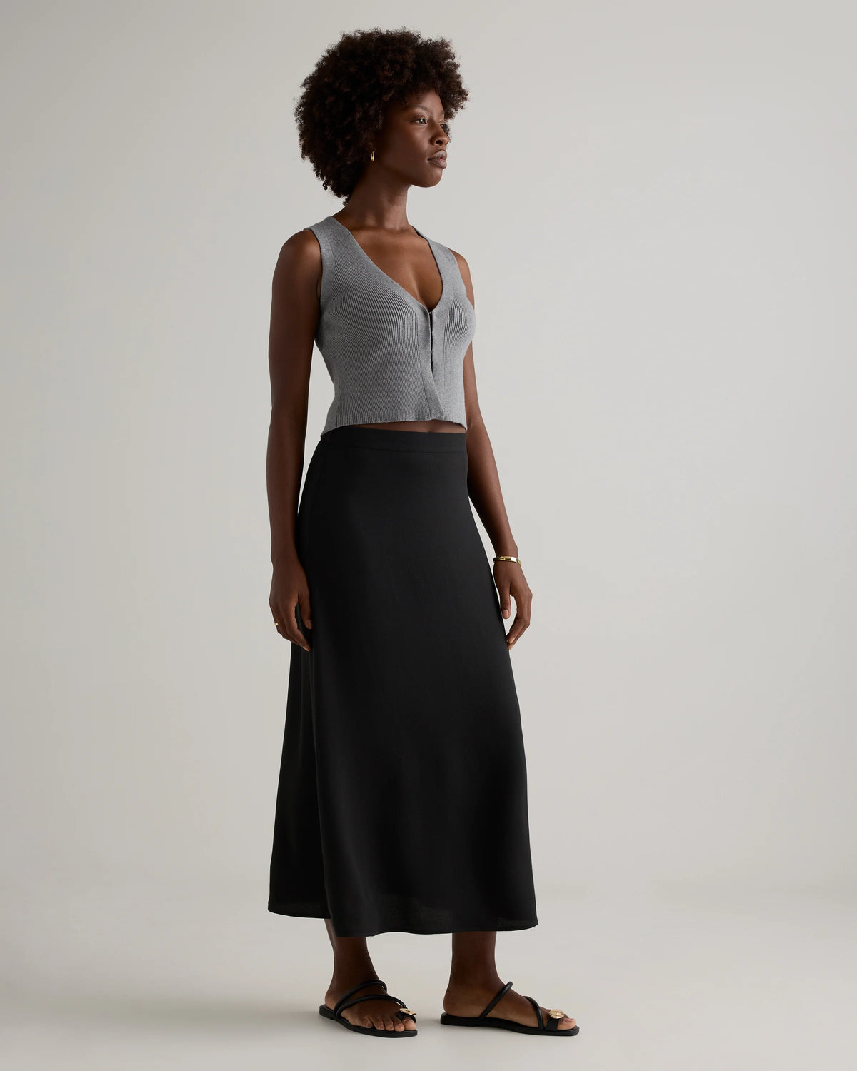 Lightweight Crepe Slip Skirt - XS / Moonstone Blue