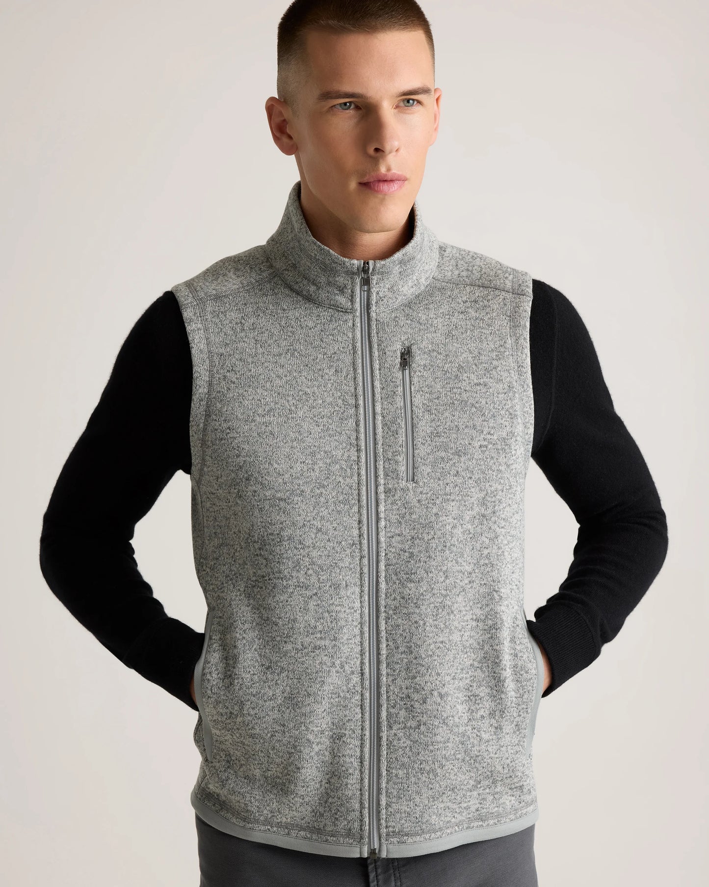 Sweater-Knit Fleece Full-Zip Vest - S / Heather Mineral Green