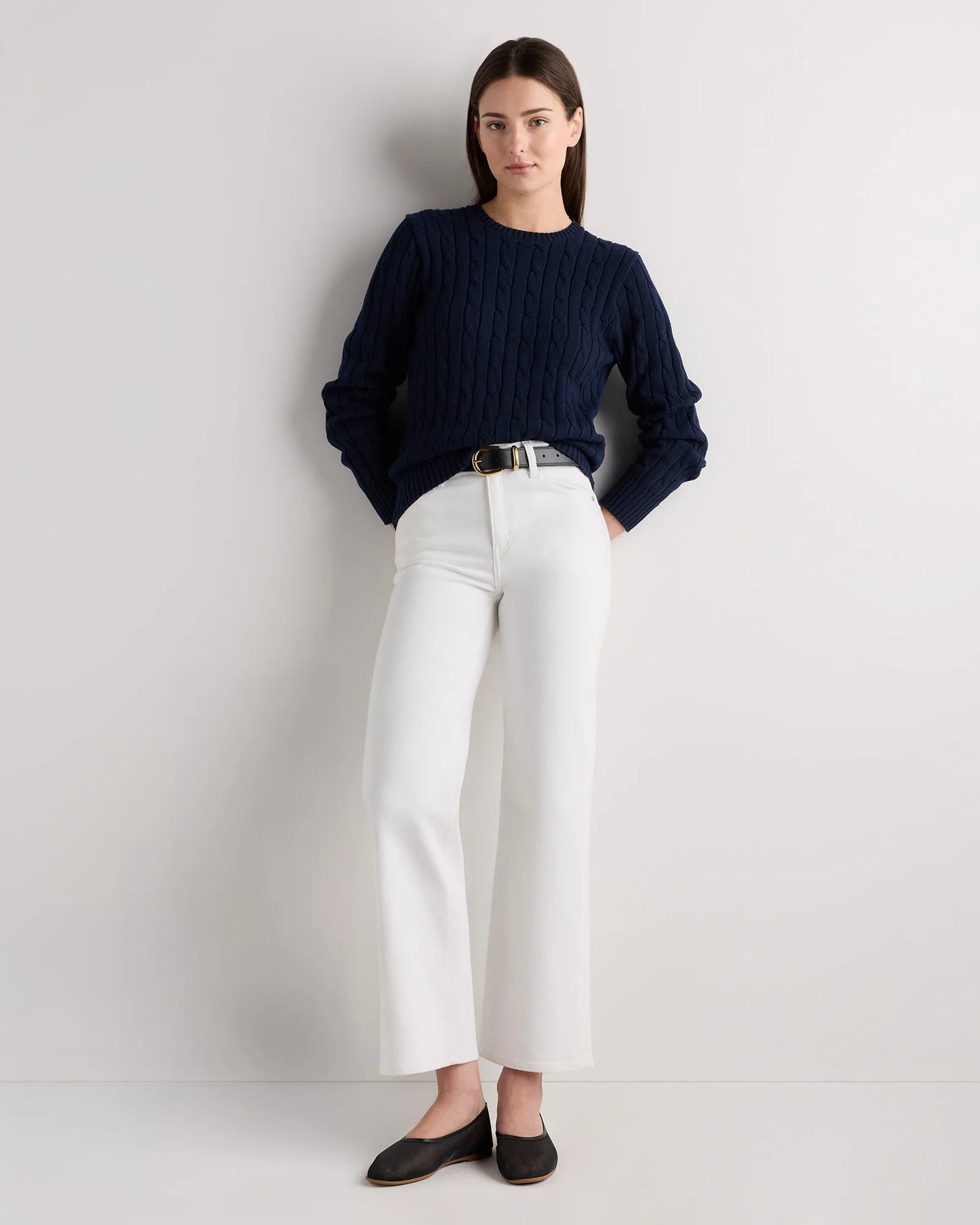 100% Organic Cotton Cable Crewneck Sweater - XS / Sapphire Blue