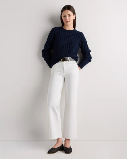 100% Organic Cotton Cable Crewneck Sweater - XS / Sapphire Blue