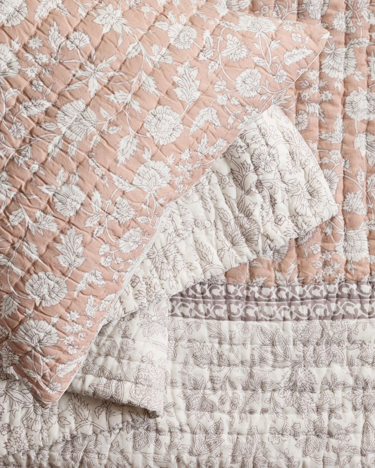 Organic Cotton Block Print Quilted Sham Set - Standard / Green