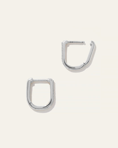 14K Gold Diamond Pave U Huggie Hoops - One Size / White Gold
