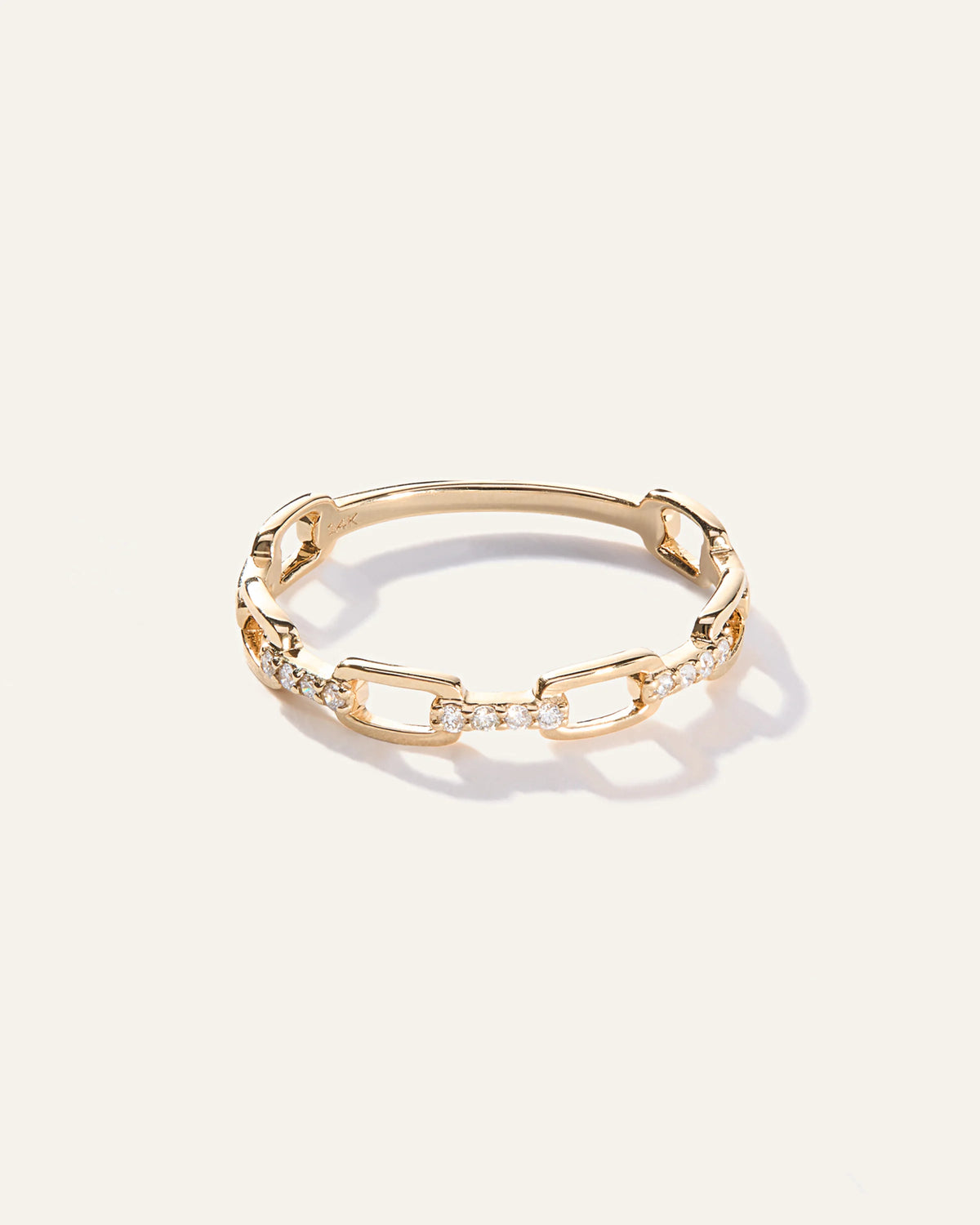 14K Gold Diamond Paperclip Link Ring - 5 / Yellow Gold