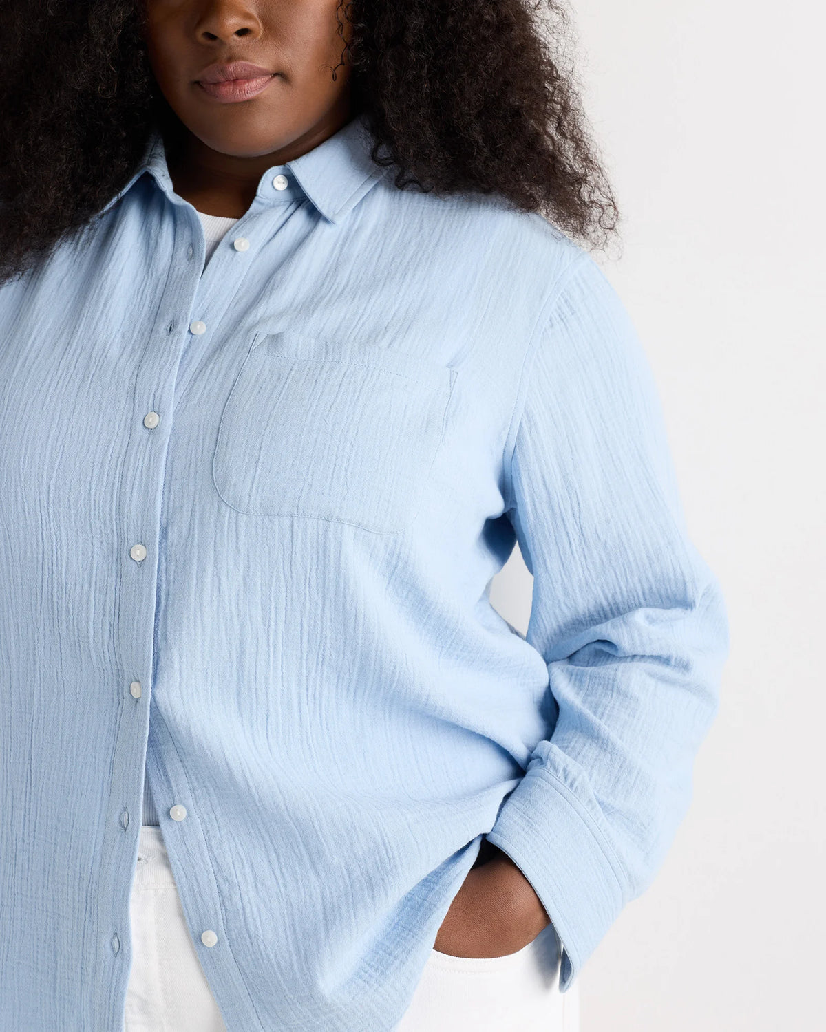 100% Organic Cotton Gauze Long Sleeve Shirt - 1X / White
