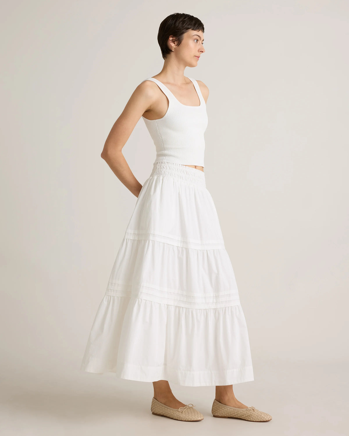 100% Organic Cotton Poplin Tiered Maxi Skirt - XS / Black